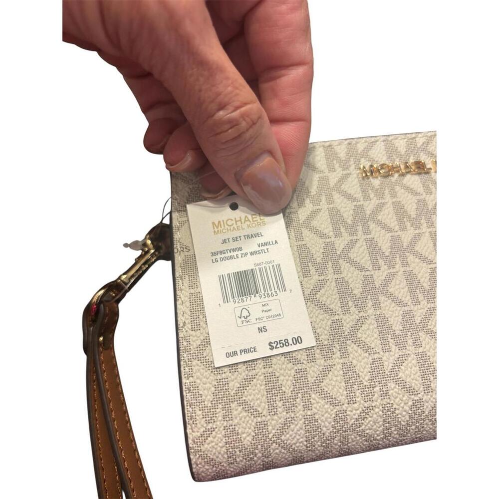 Michael Kors Jet Set Double Zip Wristlet Phone Wallet Vanilla MK - Picture 2 of 4